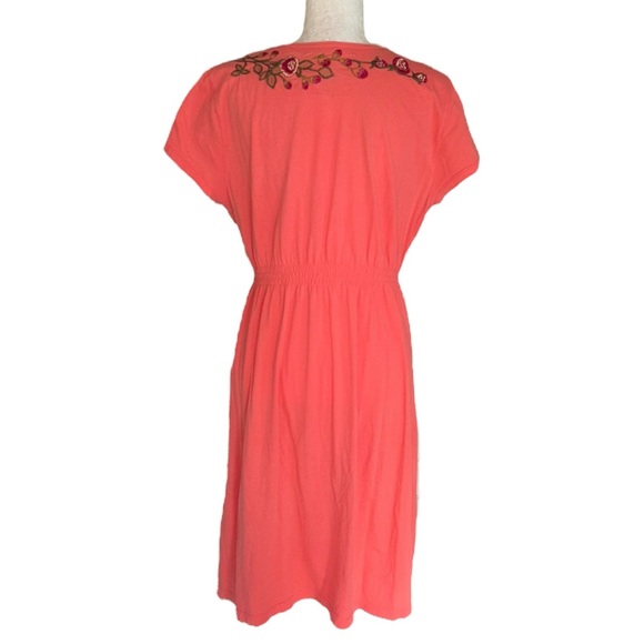 Johnny Was Coral Orange Embroidered Floral A-Line Knit Midi Dress - L - Picture 5 of 10